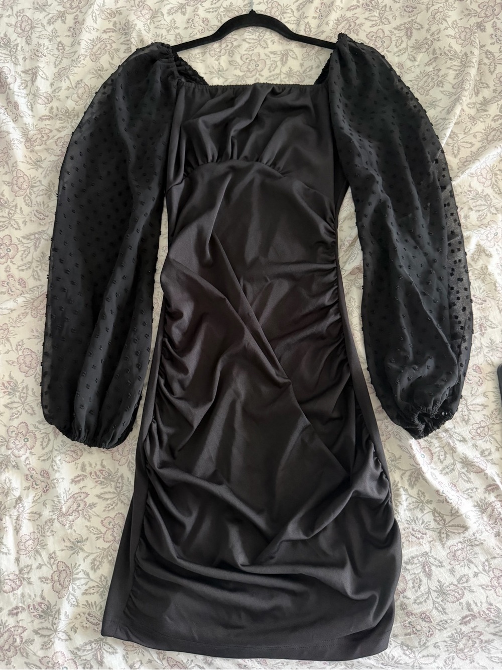 Black Mini Dress w/ Shear Long Sleeves